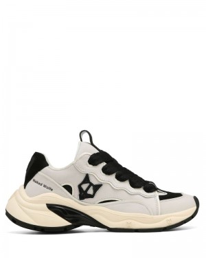 Men's Naked Wolfe Flip Moon Cow Leather Sneakers White / Black | PHILIPPINES EQPIDCU89