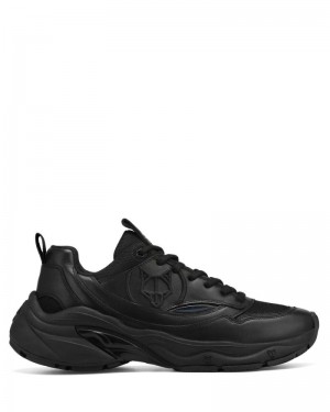 Men's Naked Wolfe Fox Dirty Leather Sneakers Black | PHILIPPINES JXKAMSG08