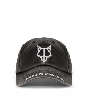 Women's Naked Wolfe Baseball Washed Caps Black | PHILIPPINES ACOGHWY50