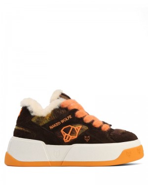 Women's Naked Wolfe Crash Hairy Cow Suede/Wool Sneakers Orange / Brown | PHILIPPINES ANTZIUF64