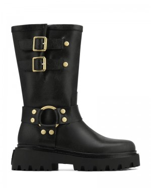 Women's Naked Wolfe Flake Stone Wash Leather Platform Boots Black | PHILIPPINES DHGZJFC32