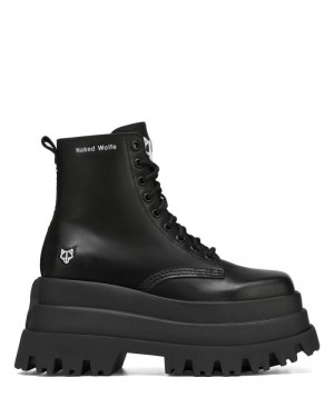 Women's Naked Wolfe Sloane Leather Platform Boots Black | PHILIPPINES NAFYKLC57