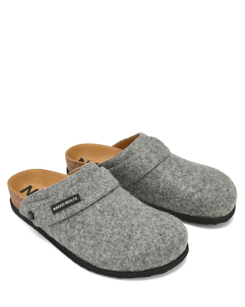 Men's Naked Wolfe Malta Felt Slippers Grey | PHILIPPINES QKOLNEW31