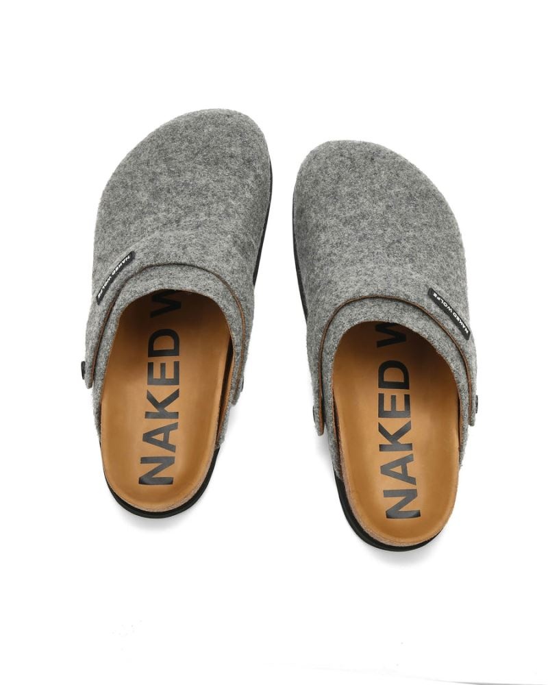 Men's Naked Wolfe Malta Felt Slippers Grey | PHILIPPINES QKOLNEW31