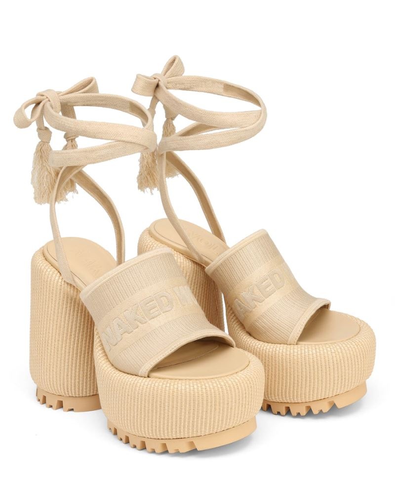 Women's Naked Wolfe Beach Raffia Platform Sandals Beige | PHILIPPINES RMCETZF75