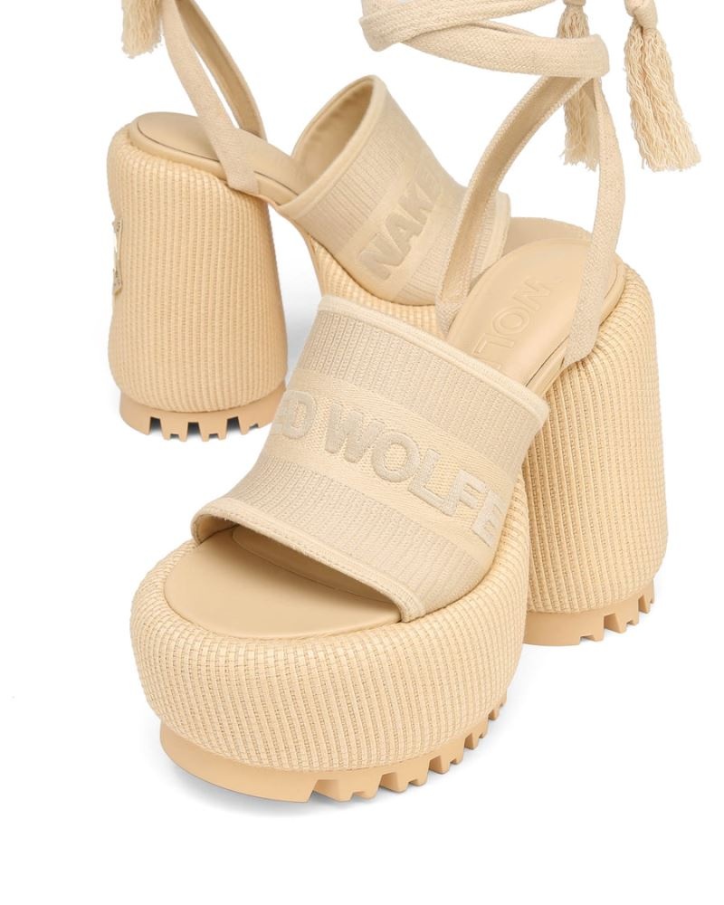 Women's Naked Wolfe Beach Raffia Platform Sandals Beige | PHILIPPINES RMCETZF75