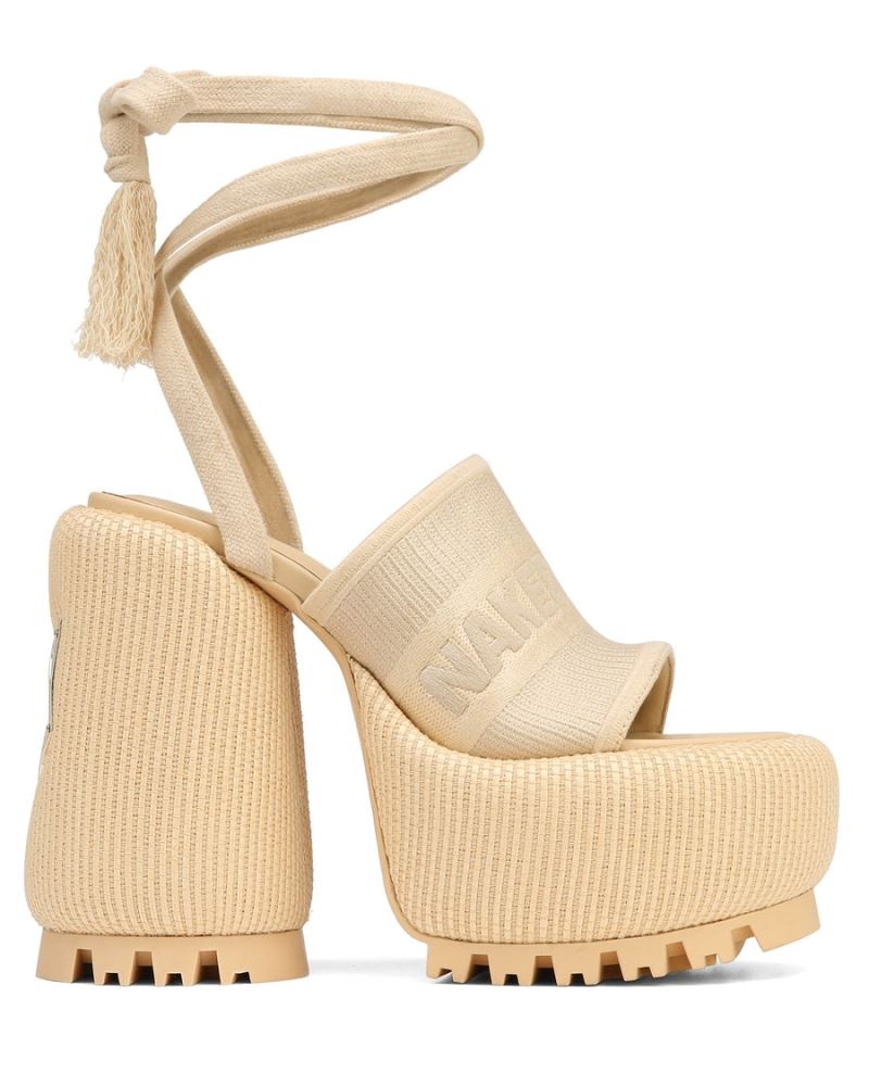 Women\'s Naked Wolfe Beach Raffia Platform Sandals Beige | PHILIPPINES RMCETZF75