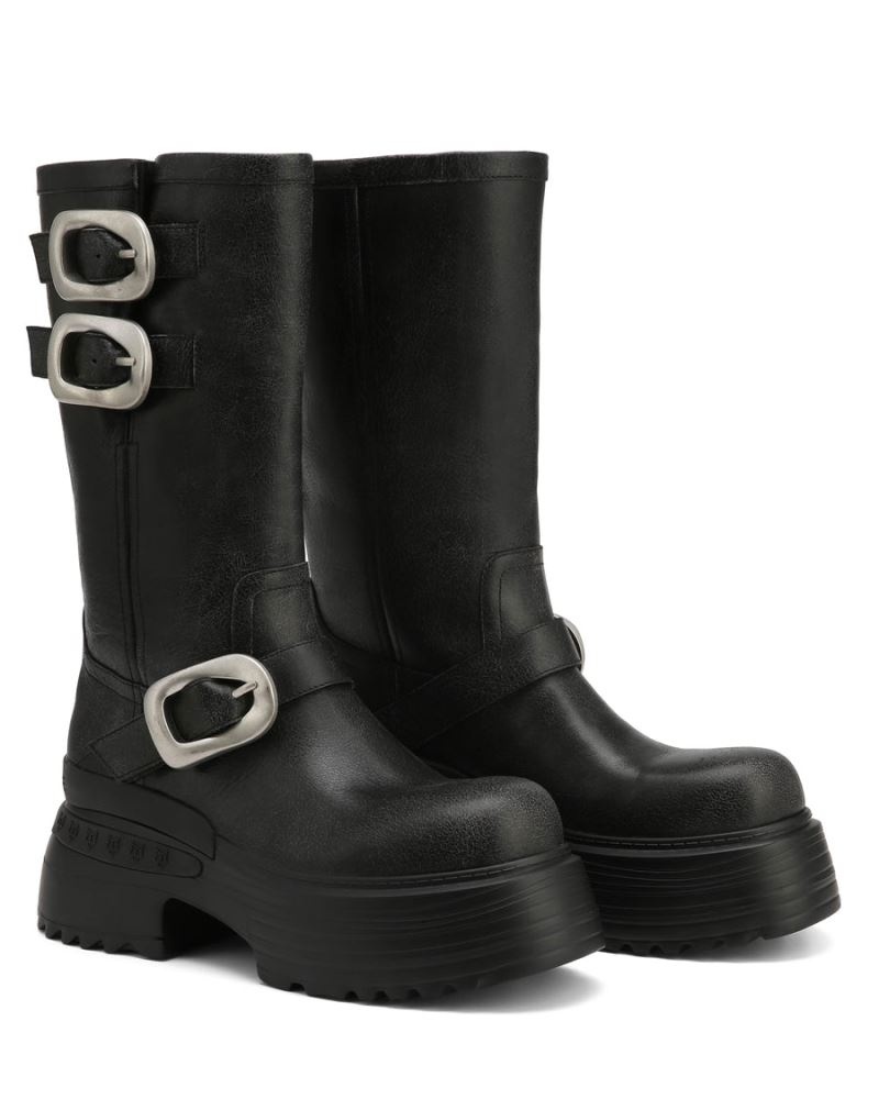 Women's Naked Wolfe Earth Stone Wash Leather Platform Boots Black | PHILIPPINES WARDSFX16