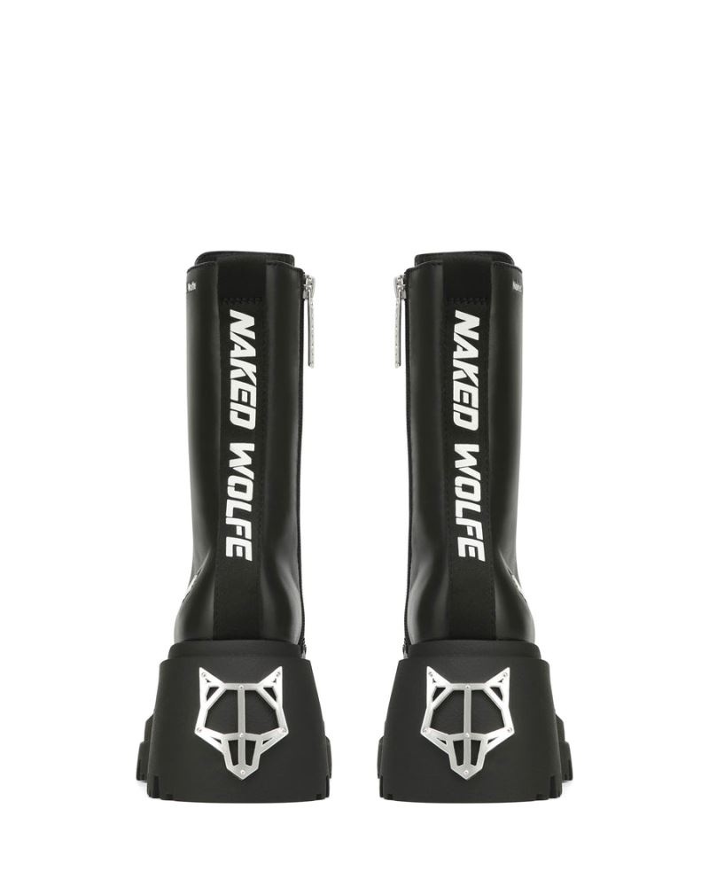 Women's Naked Wolfe Shine Leather Platform Boots Black | PHILIPPINES FZQEJIX94