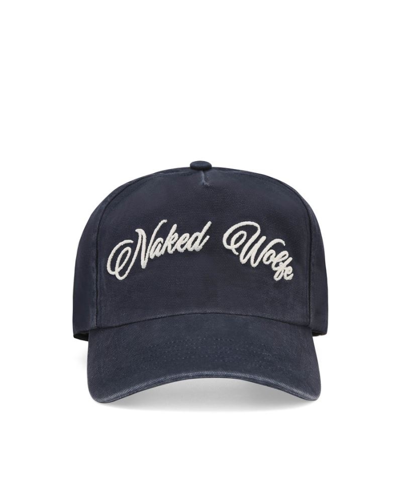 Women\'s Naked Wolfe Signature Unconstructed Washed Caps Navy | PHILIPPINES ZNUKGHD19